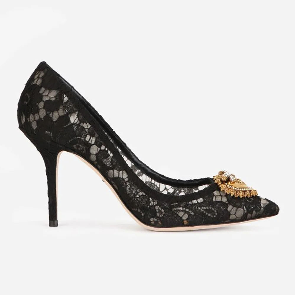 Dolce Gabbana D&G Taormina Lace Pumps with Devotion Heart for Women