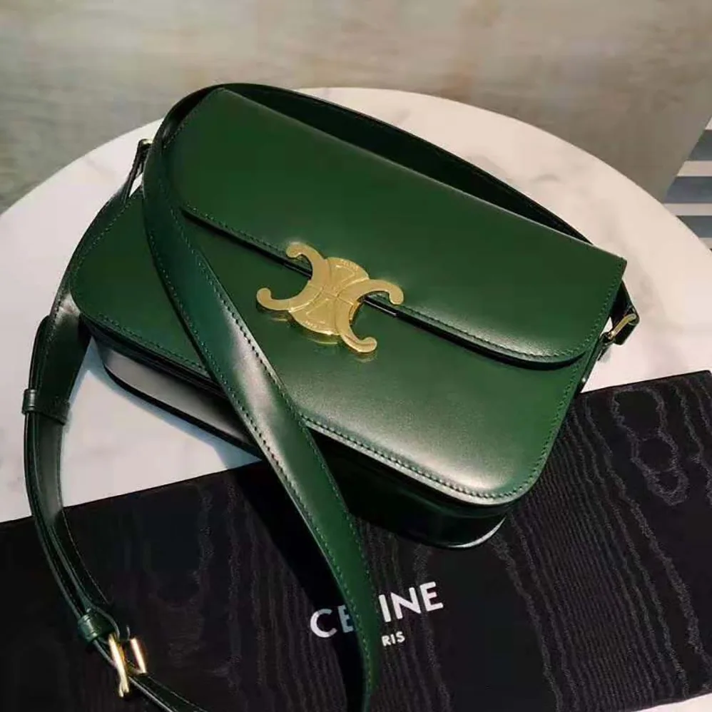 Celine Medium Triomphe Bag in Shiny Calfskin for Women in Green