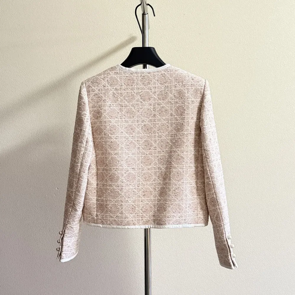 Dior Macrocannage Cropped Jacket Peach Blossom Pink Cotton for Women in Blend Tweed