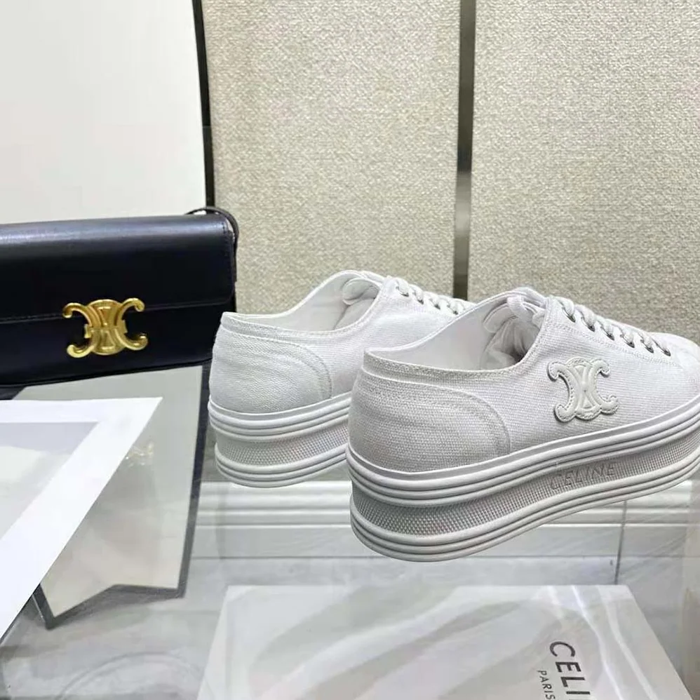 Celine Jane Low Lace-up Sneaker in Canvas and Calfskin for Women Celine Jane Low Lace-up Sneaker in Canvas and Calfskin for Women