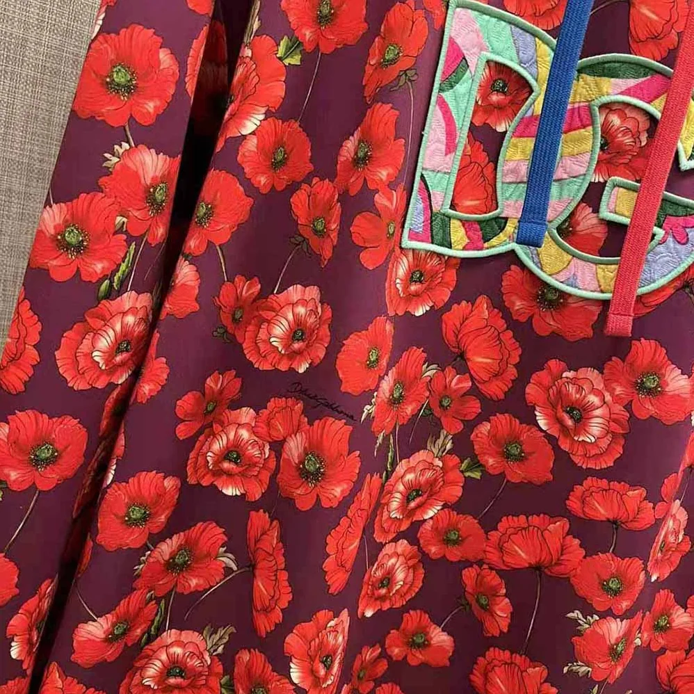 Dolce Gabbana D&G Garden-Print Jersey Hoodie for Women in Red Dolce Gabbana D&G Garden-Print Jersey Hoodie for Women in Red