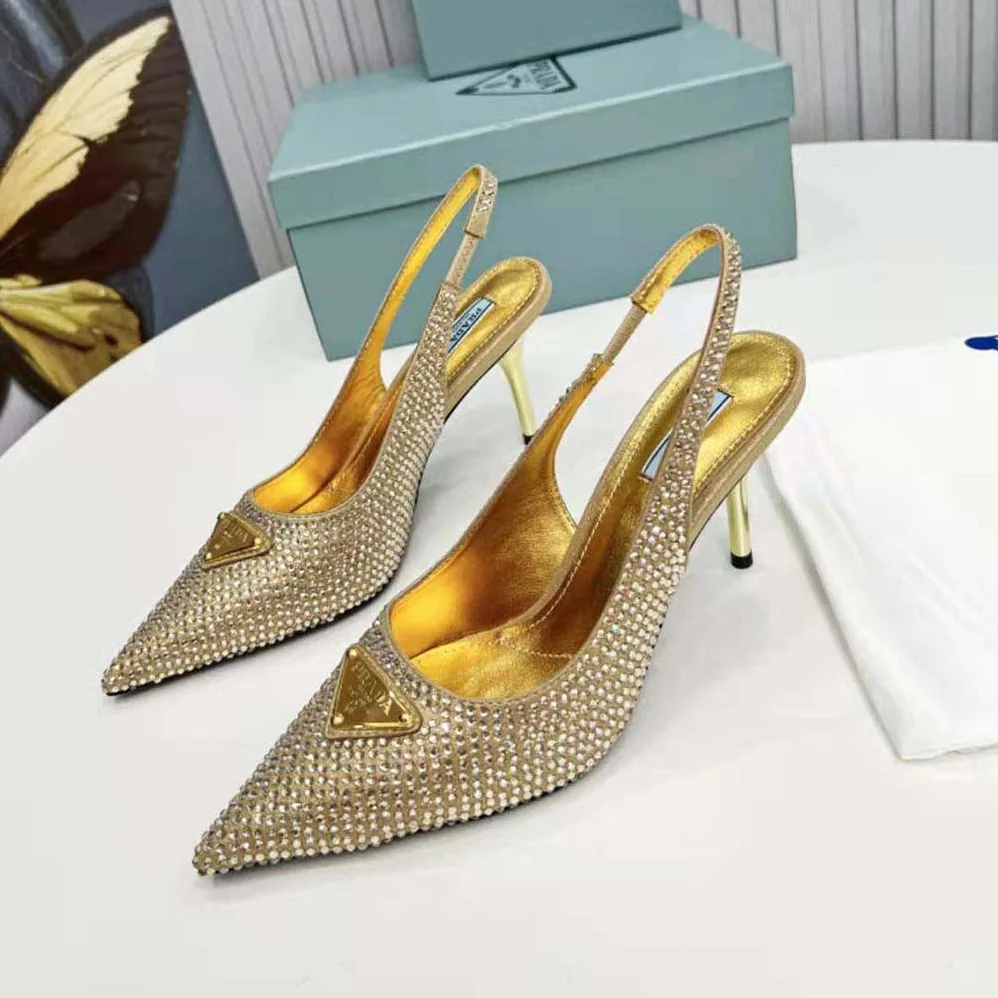Prada Satin Slingbacks with Crystals for Women in Gold