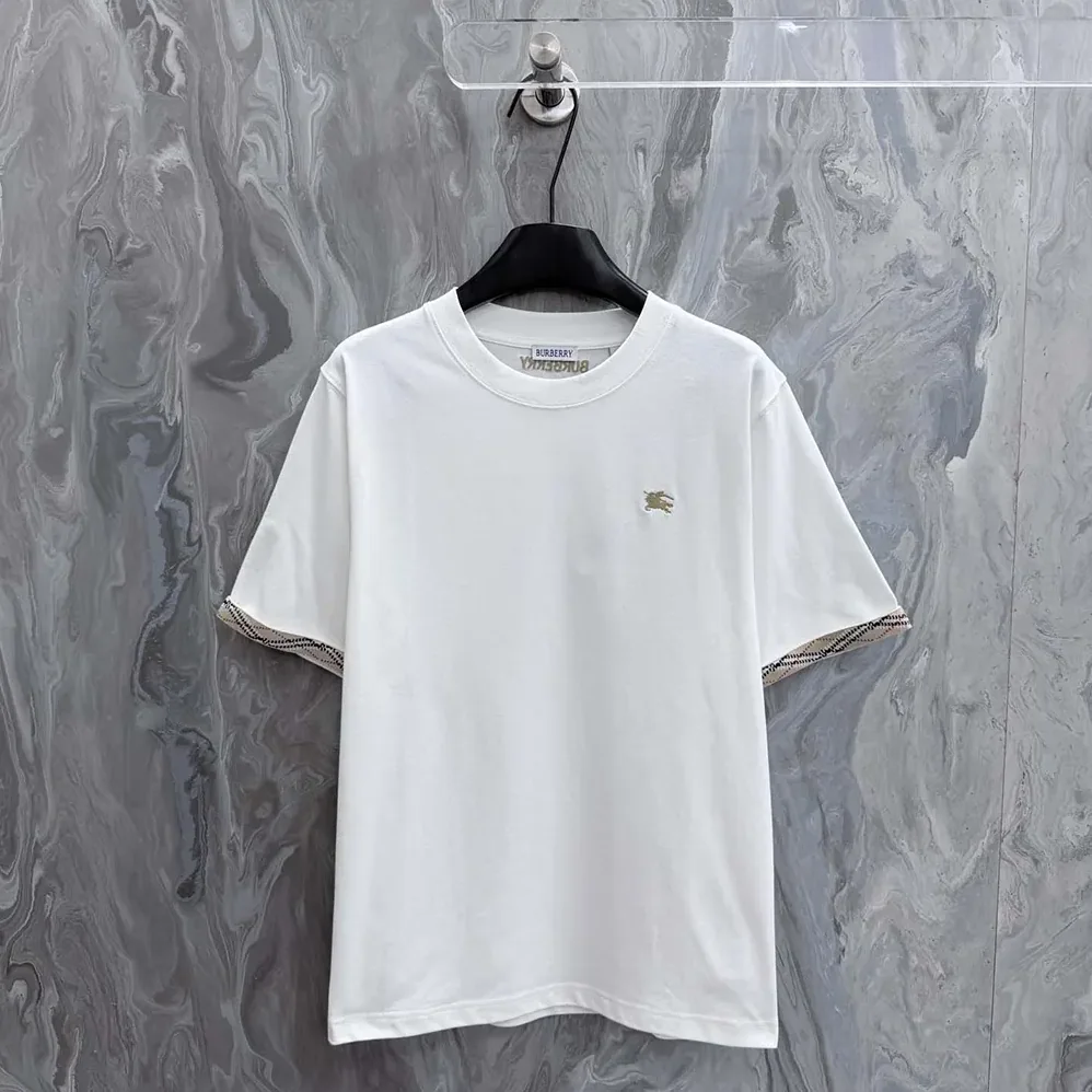 Burberry Check Trim Cotton T-shirt for Women in White Burberry Check Trim Cotton T-shirt for Women in White