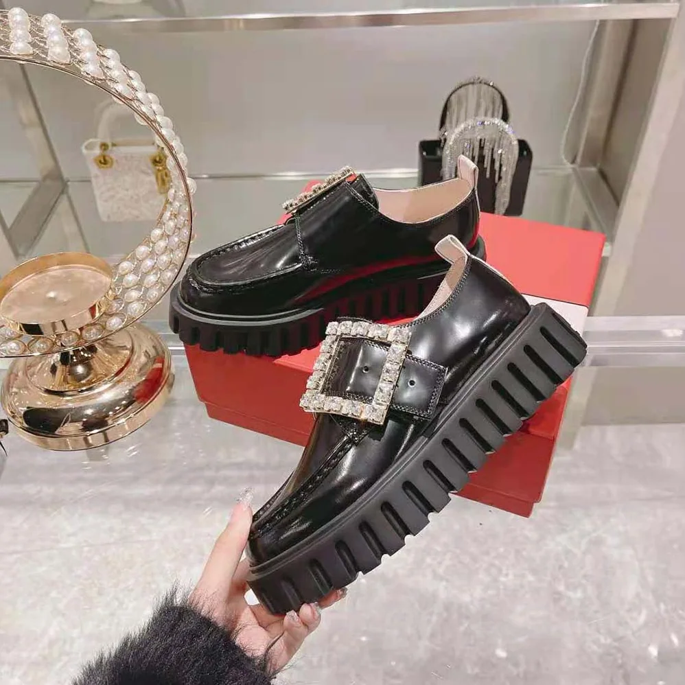 Roger Vivier Viv Go-Thick Strass Buckle Loafers in Patent Leather for Women Roger Vivier Viv Go-Thick Strass Buckle Loafers in Patent Leather for Women