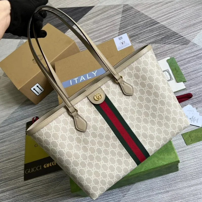 Gucci Ophidia Medium GG Tote Bag in Beige Gold Hardware Gucci Ophidia Medium GG Tote Bag in Beige Gold Hardware