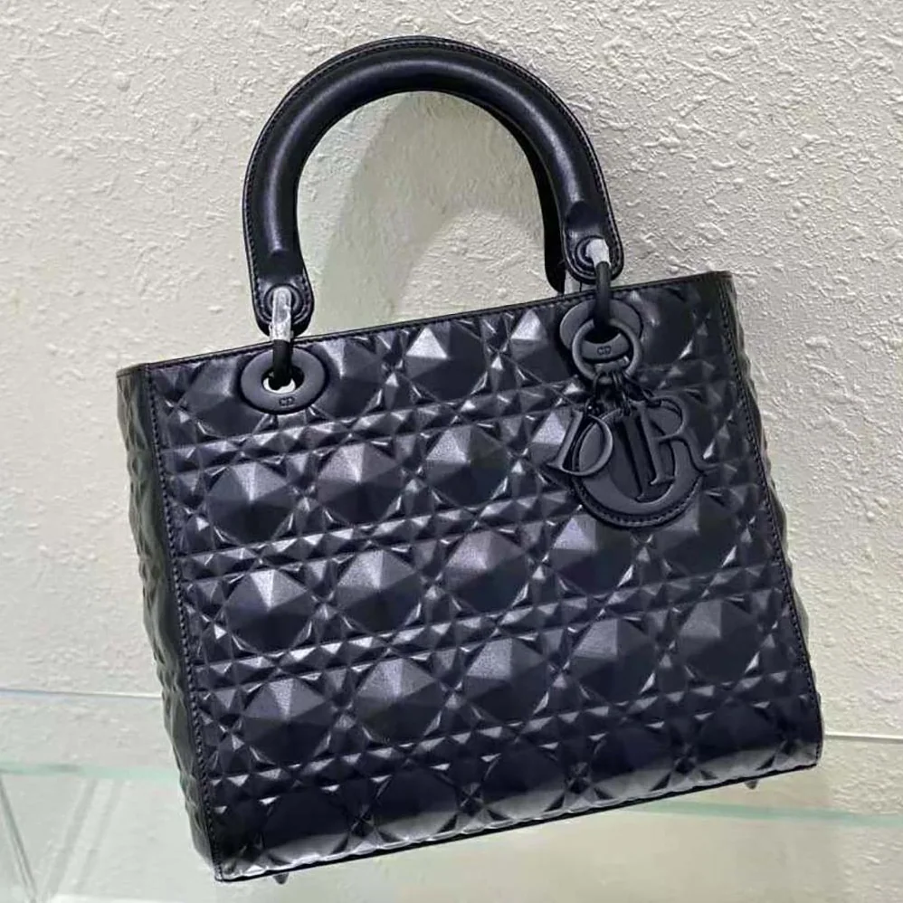 Dior Medium Lady Dior Bag Black Cannage Calfskin with Diamond Motif for Women Dior Medium Lady Dior Bag Black Cannage Calfskin with Diamond Motif for Women