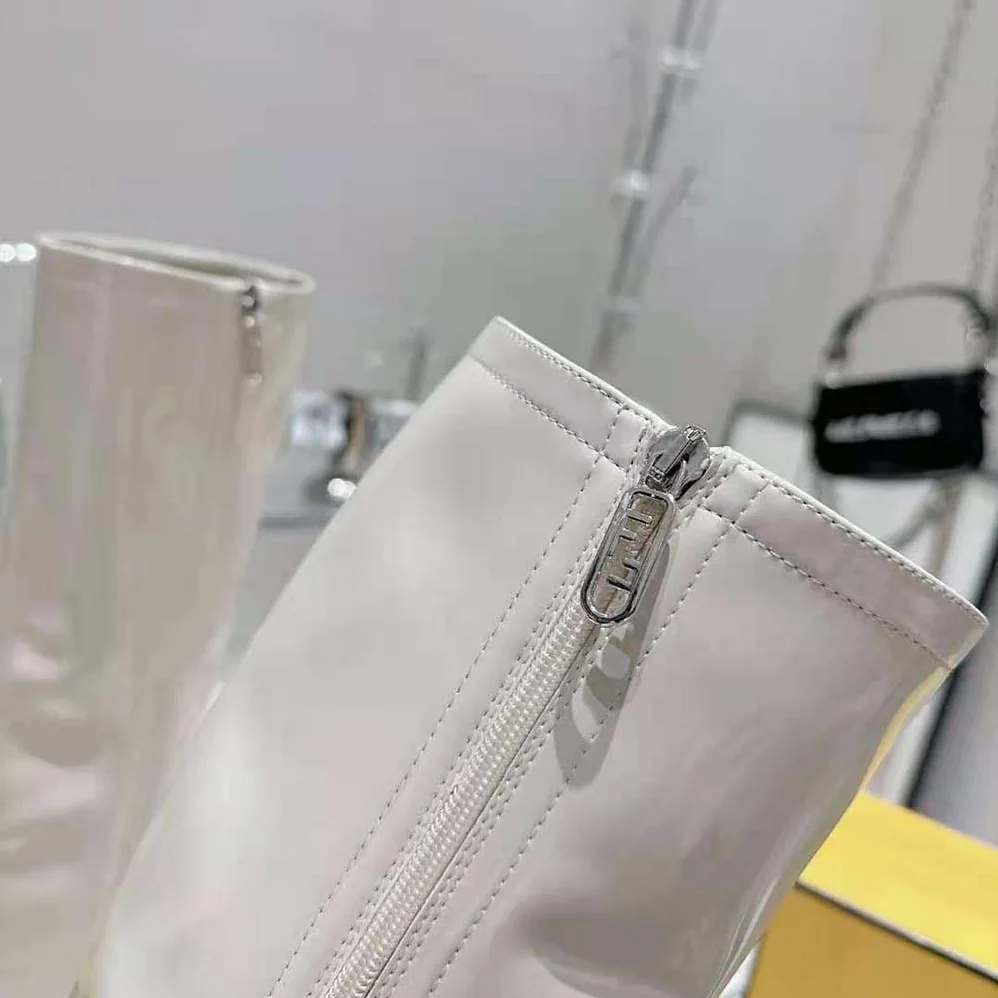 Fendi Fashion Show White Patent Leather Boots for Women Fendi Fashion Show White Patent Leather Boots for Women