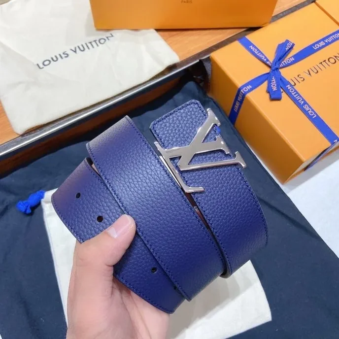 Louis Vuitton Silver Tone Buckle LV Iconic Belt Dark Blue