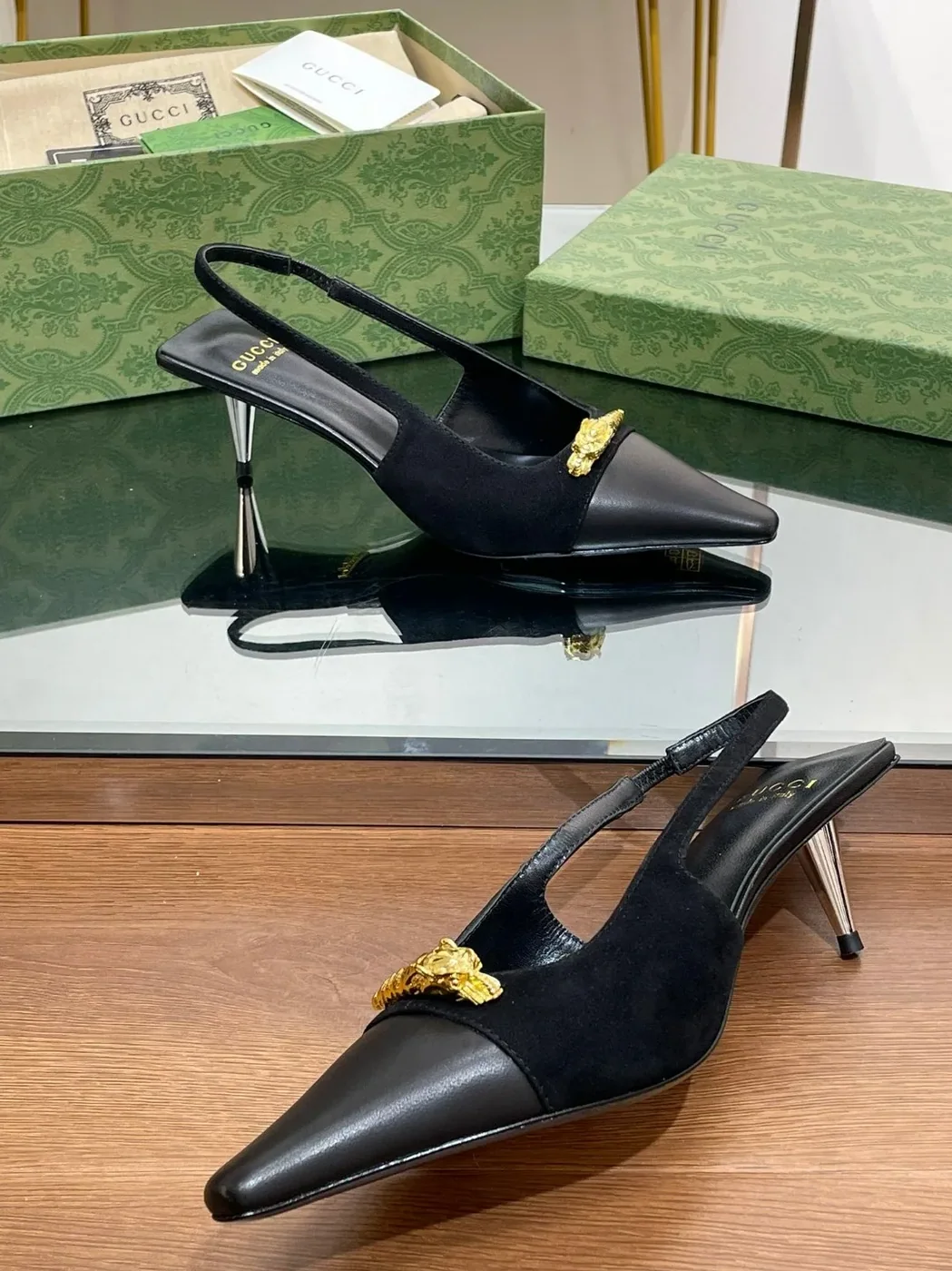 Gucci Gg Two-Tone Slingback Mid-Heel Pump Black And Light Black Gucci Gg Two-Tone Slingback Mid-Heel Pump Black And Light Black