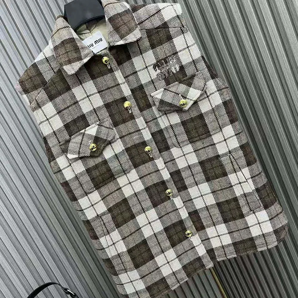 Miu Miu Check Blouson Vest with Embroidered Logo for Women Miu Miu Check Blouson Vest with Embroidered Logo for Women