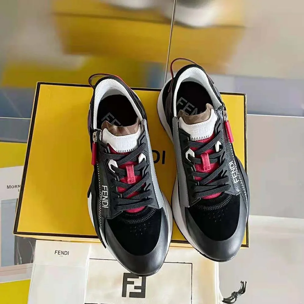 Fendi Flow Multicolor Suede Low-Tops for Men in Red Fendi Flow Multicolor Suede Low-Tops for Men in Red