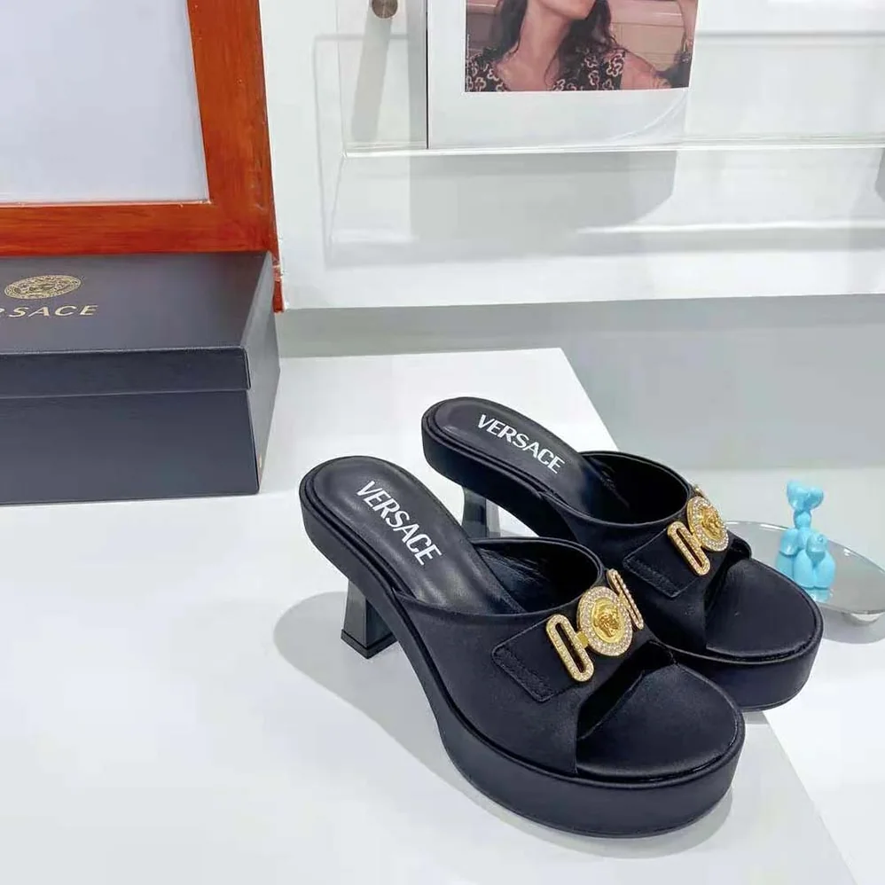 Versace Medusa Biggie Crystal Mules for Women in Black Versace Medusa Biggie Crystal Mules for Women in Black