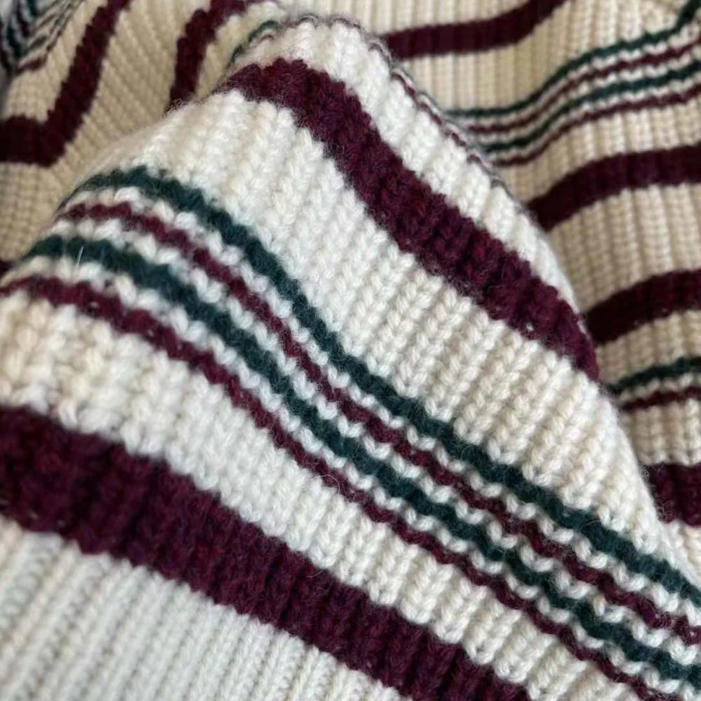 Celine Crew Neck Sweater in Striped Ribbed Wool for Women