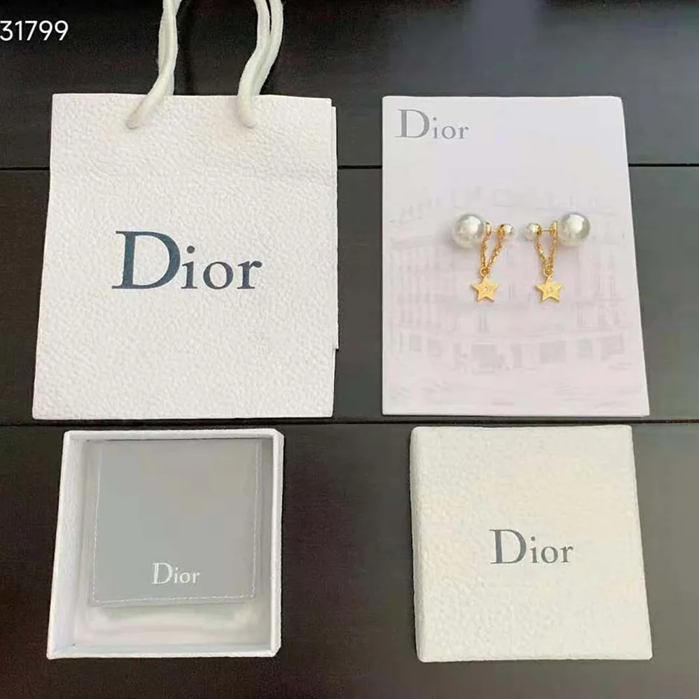 Dior Tribales Earrings Gold-Finish Metal with White Resin Pearls and White Crystals for Women Dior Tribales Earrings Gold-Finish Metal with White Resin Pearls and White Crystals for Women