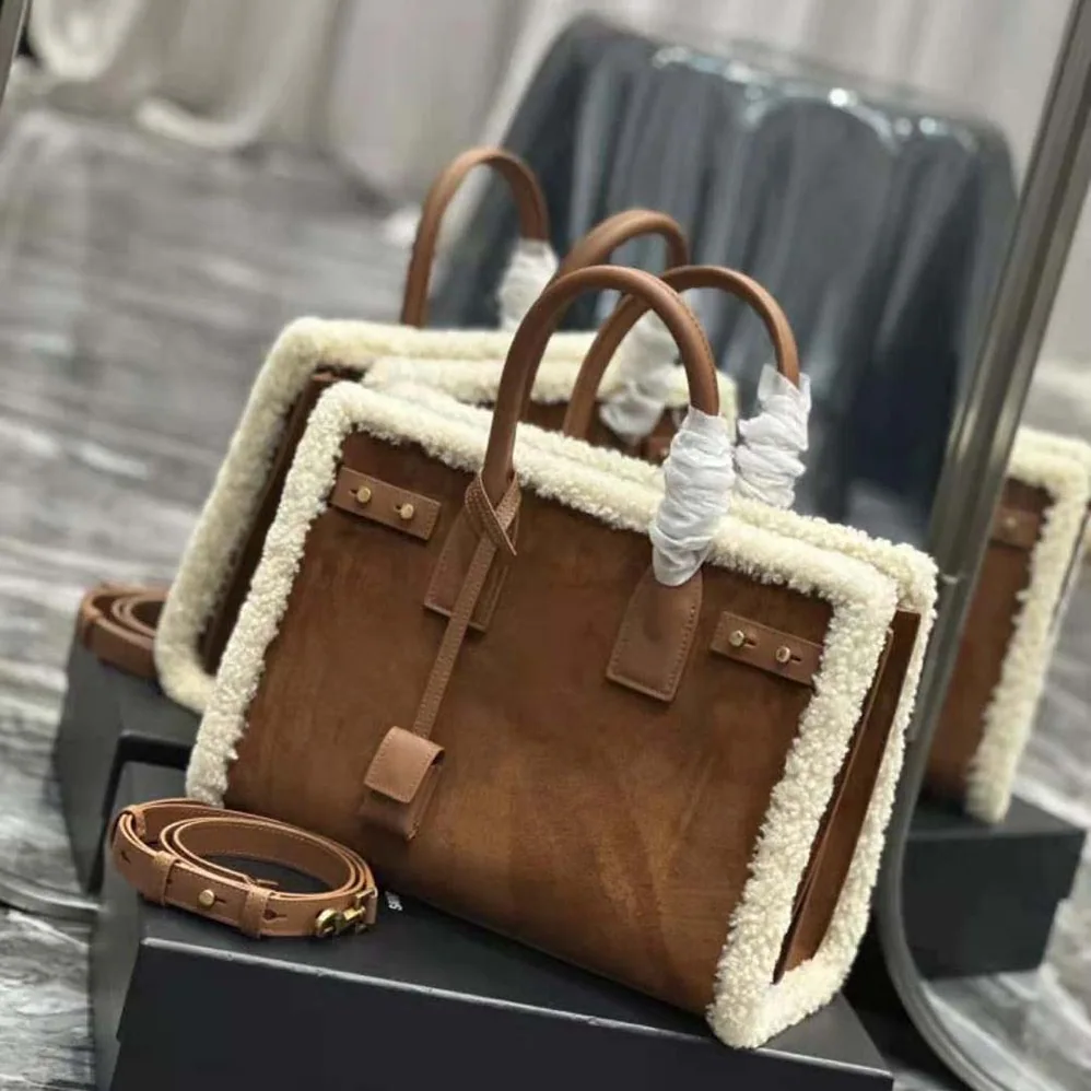 Saint Laurent YSL Sac De Jour Supple Medium in Suede and Shearling for Women Saint Laurent YSL Sac De Jour Supple Medium in Suede and Shearling for Women