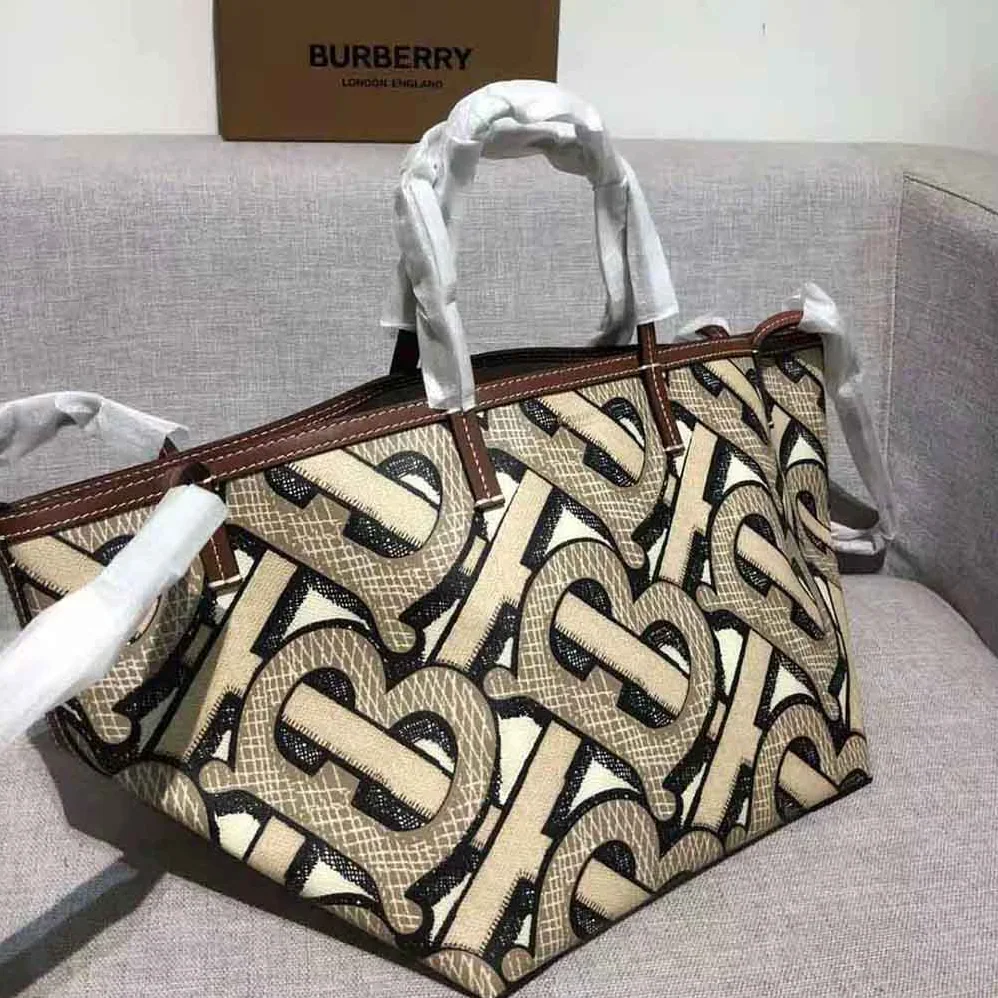 Burberry Mini Monogram Print E-canvas Beach Tote for Women in Brown