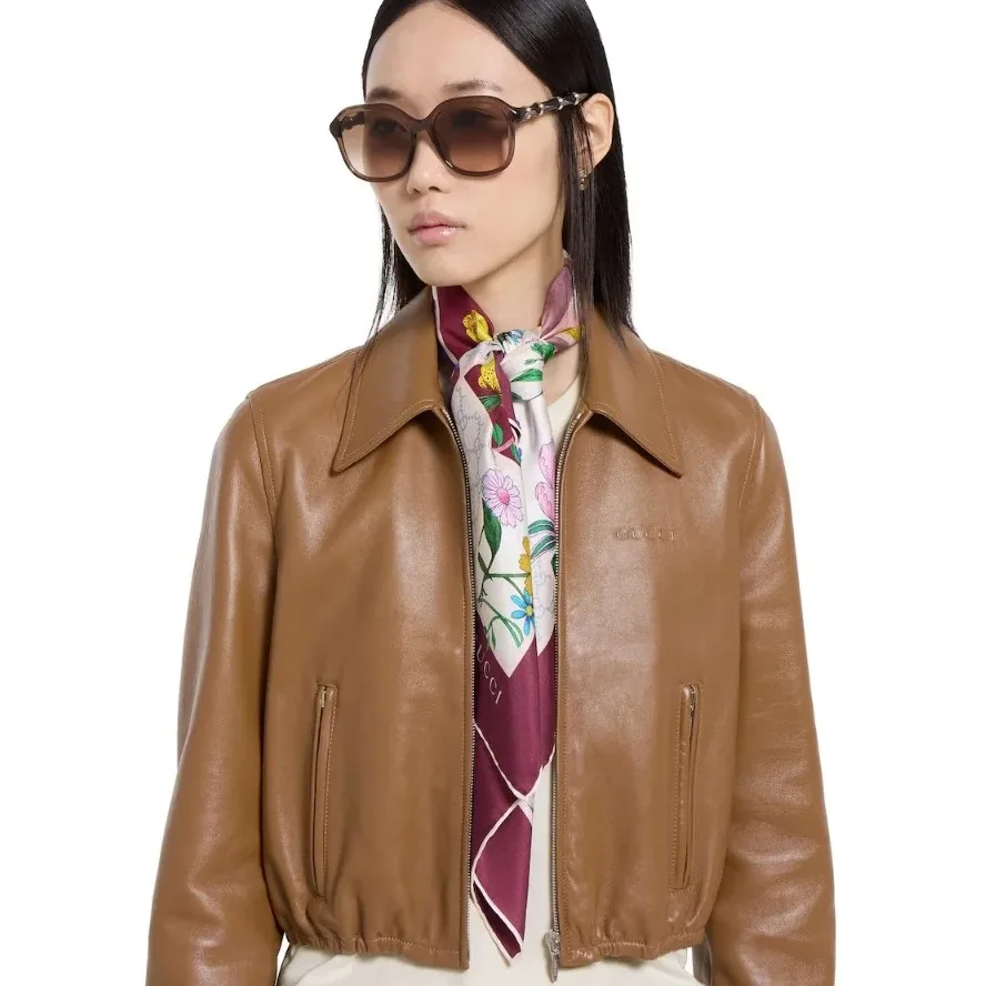 Gucci Printed Silk Twill Carre Scarf Bordeaux