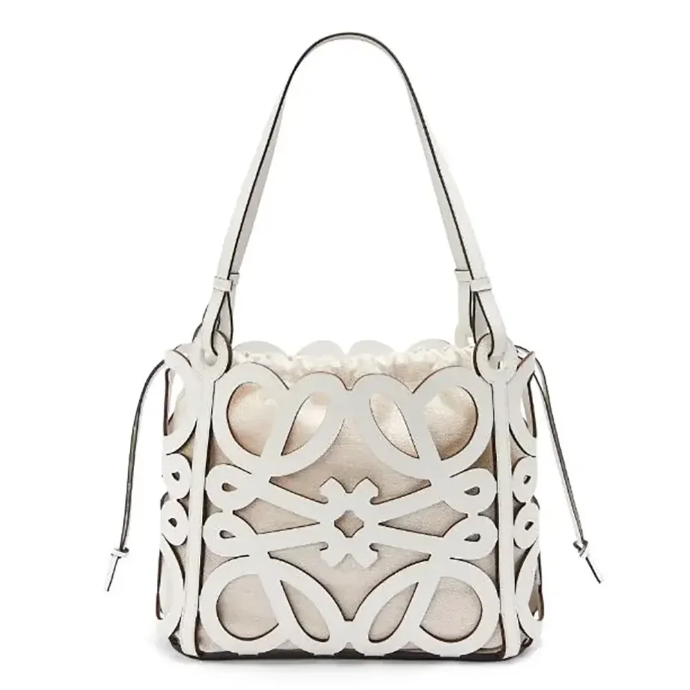 Loewe Small Anagram Cut-out Tote in Calfskin for Women in White