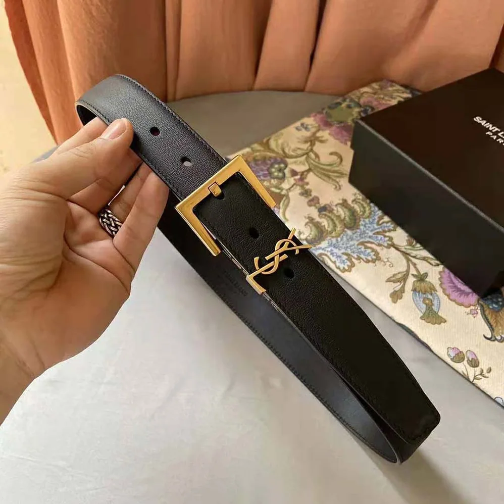 Saint Laurent YSL Monogram Narrow Belt with Square Buckle in Lacquered Leather for Women Saint Laurent YSL Monogram Narrow Belt with Square Buckle in Lacquered Leather for Women