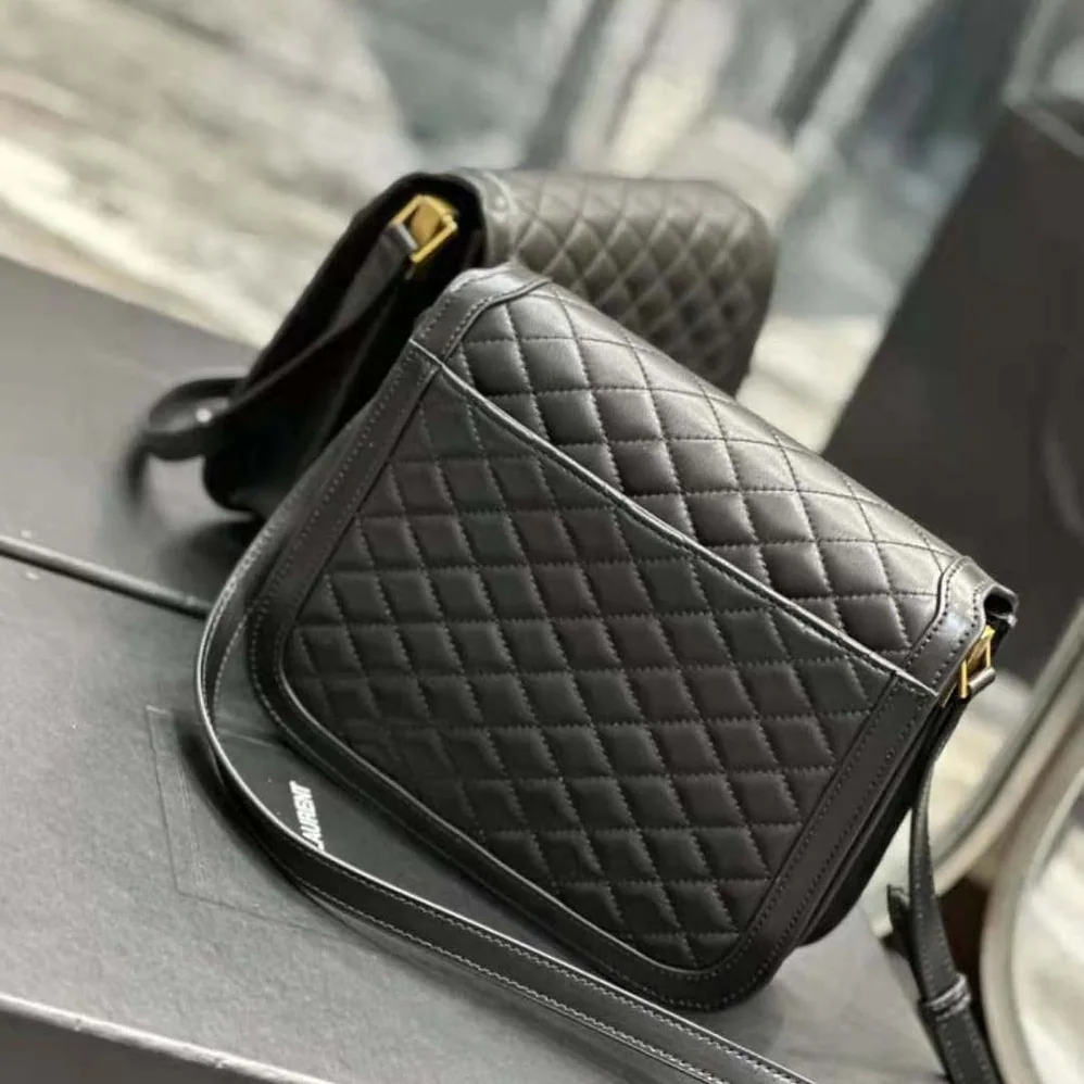 Saint Laurent YSL Solferino Medium Supple Satchel in Quilted Lambskin for Women in Black