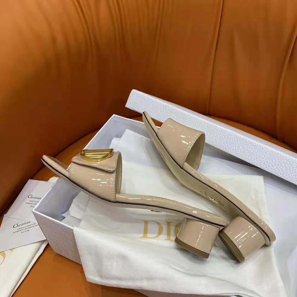 Dior C'est Dior Heeled Slide Nude Patent Calfskin for Women Dior C'est Dior Heeled Slide Nude Patent Calfskin for Women