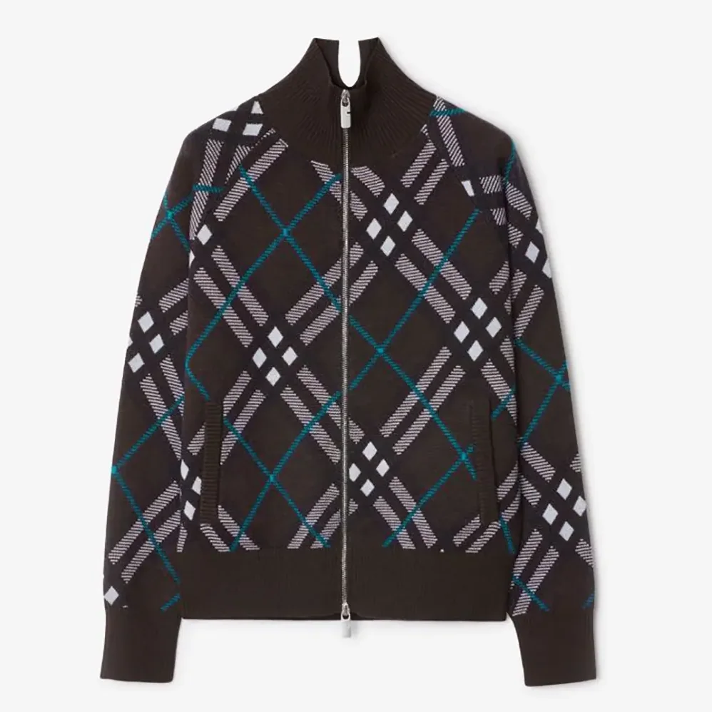 Burberry Check Wool Blend Track Jacket for Women in Black
