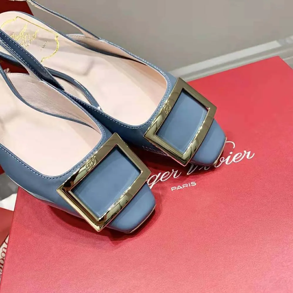 Roger Vivier Trompette Metal Buckle Slingback Ballerinas in Patent Leather for Women in Blue Roger Vivier Trompette Metal Buckle Slingback Ballerinas in Patent Leather for Women in Blue