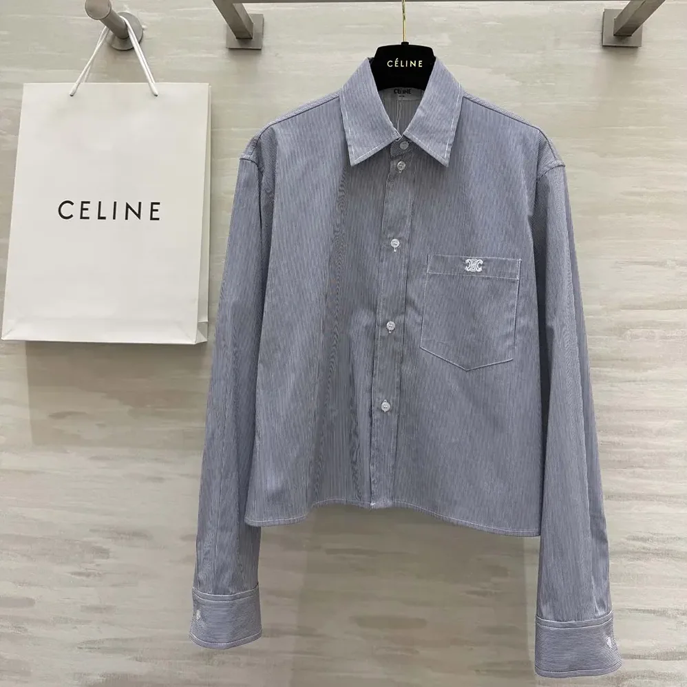 Celine Cropped Shirt in Striped Cotton and Silk for Women
