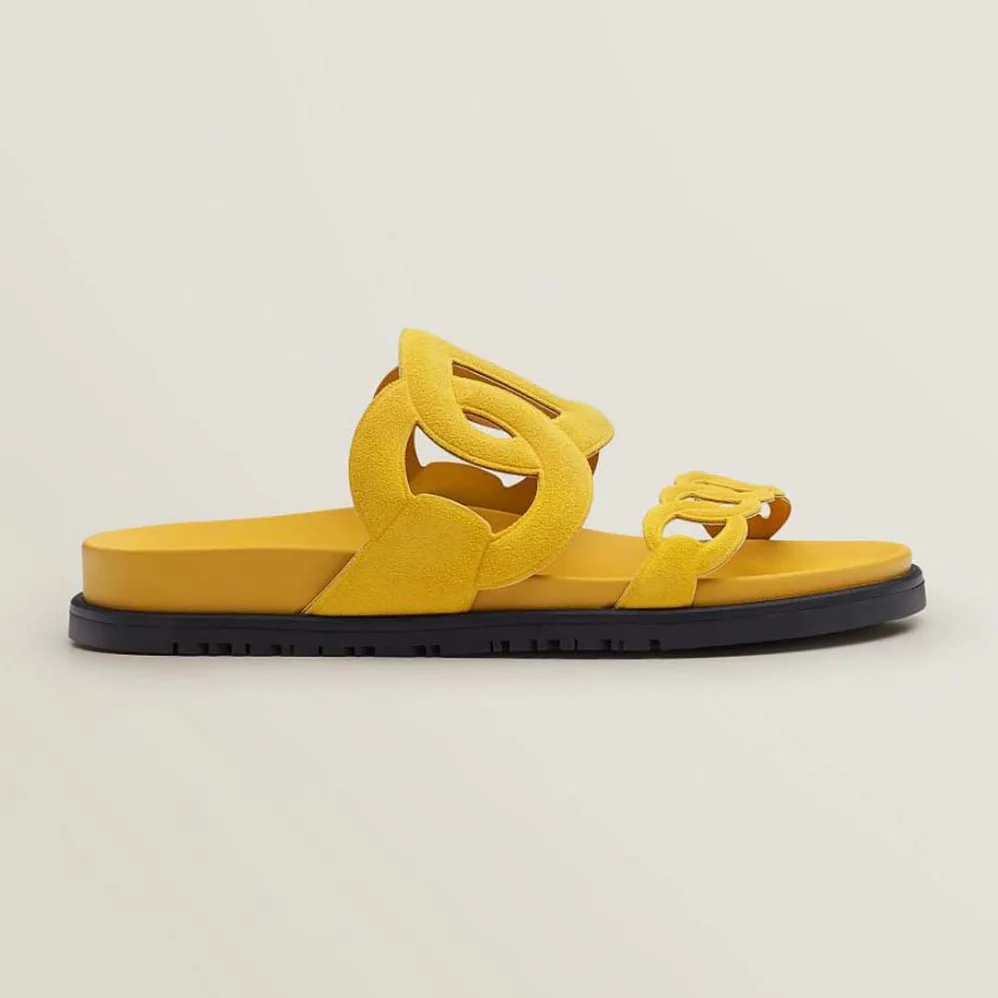Hermes Extra Sandal in Suede Goatskin for Women in Yellow