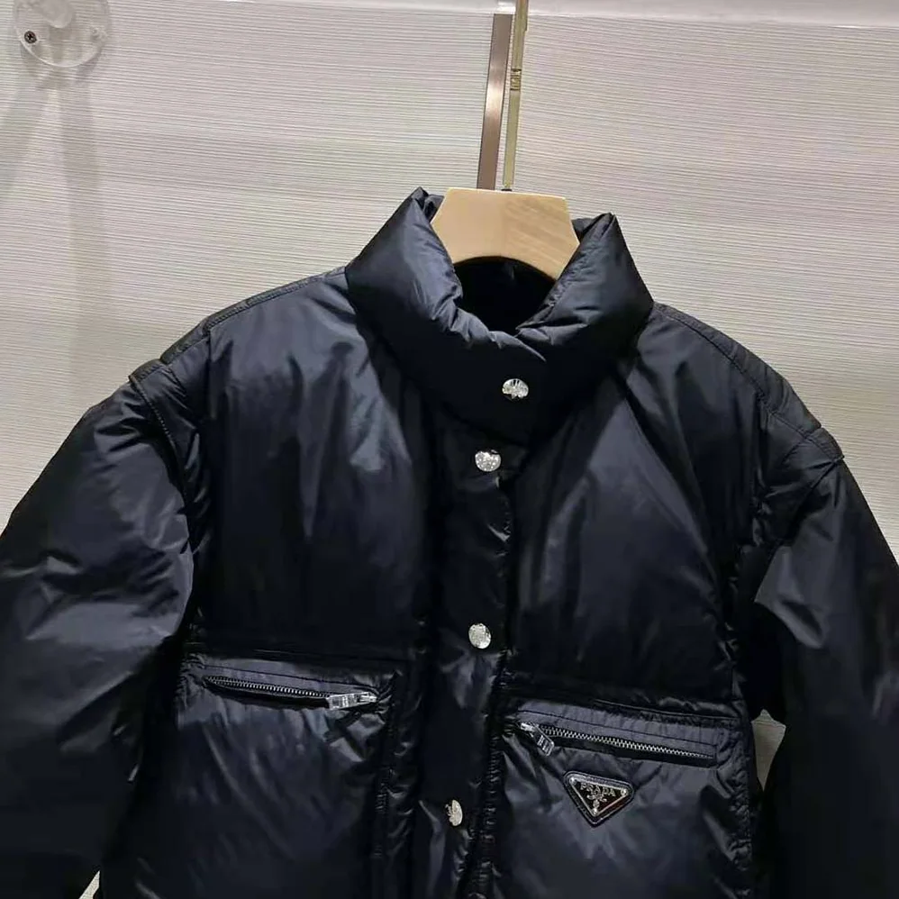 Prada Cropped Re-Nylon Down Jacket for Women in Black Prada Cropped Re-Nylon Down Jacket for Women in Black