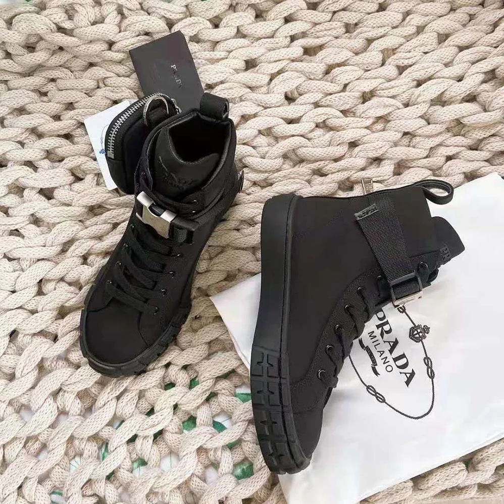 Prada Wheel Re-Nylon High-top Sneakers for Unisex in Black Prada Wheel Re-Nylon High-top Sneakers for Unisex in Black