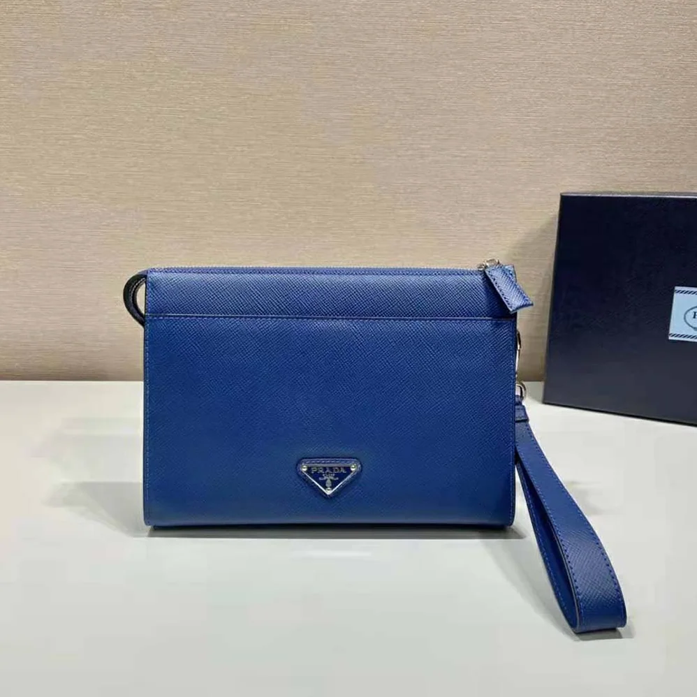 Prada Saffiano Leather Pouch for Men in Navy