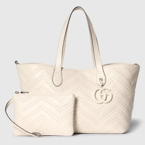 Gucci Marmont Medium Tote Bag in Ivory Tonal Enameled Hardware