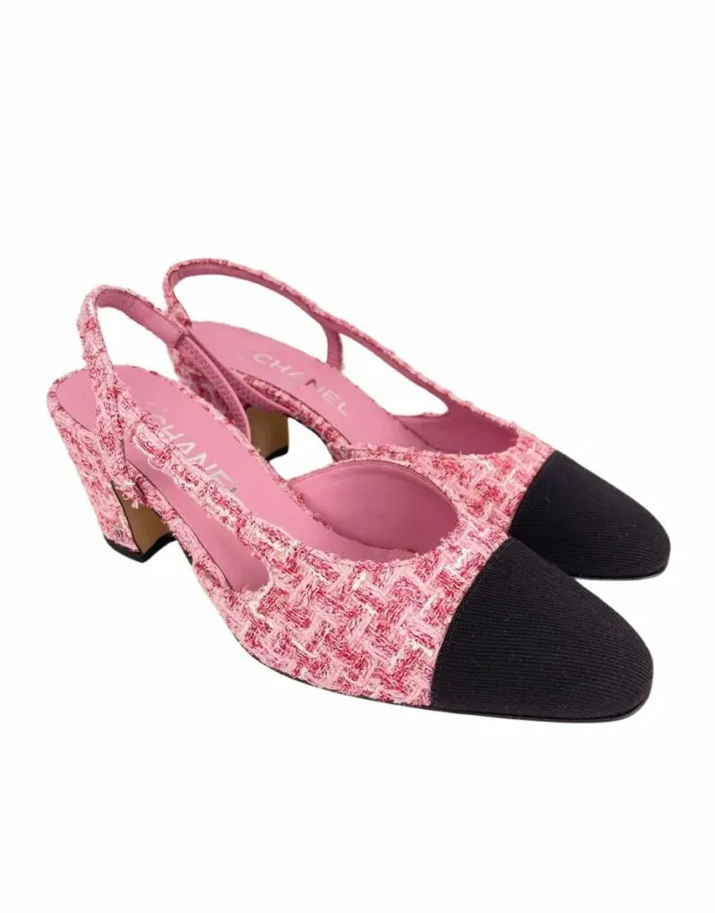 Chanel Woolen High Heel Slingback Sandals Pink Chanel Woolen High Heel Slingback Sandals Pink