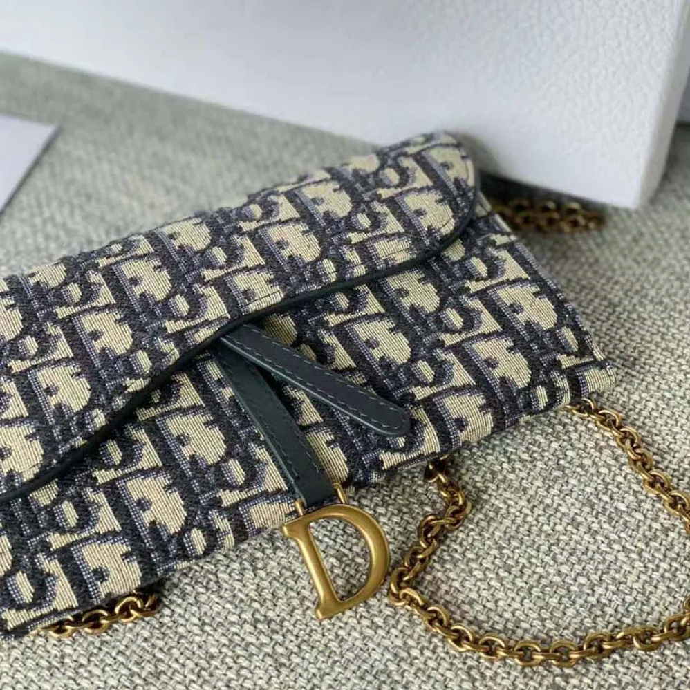 Dior Long Saddle Wallet with Chain Blue Dior Oblique Jacquard for Women Dior Long Saddle Wallet with Chain Blue Dior Oblique Jacquard for Women