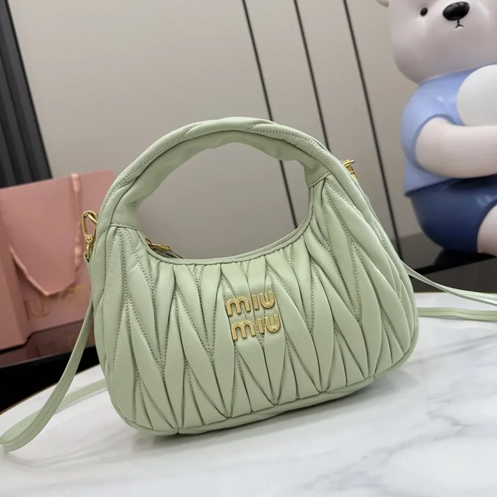 Miu Miu Wander Matelassé Nappa Leather Hobo Bag for Women in Aqua