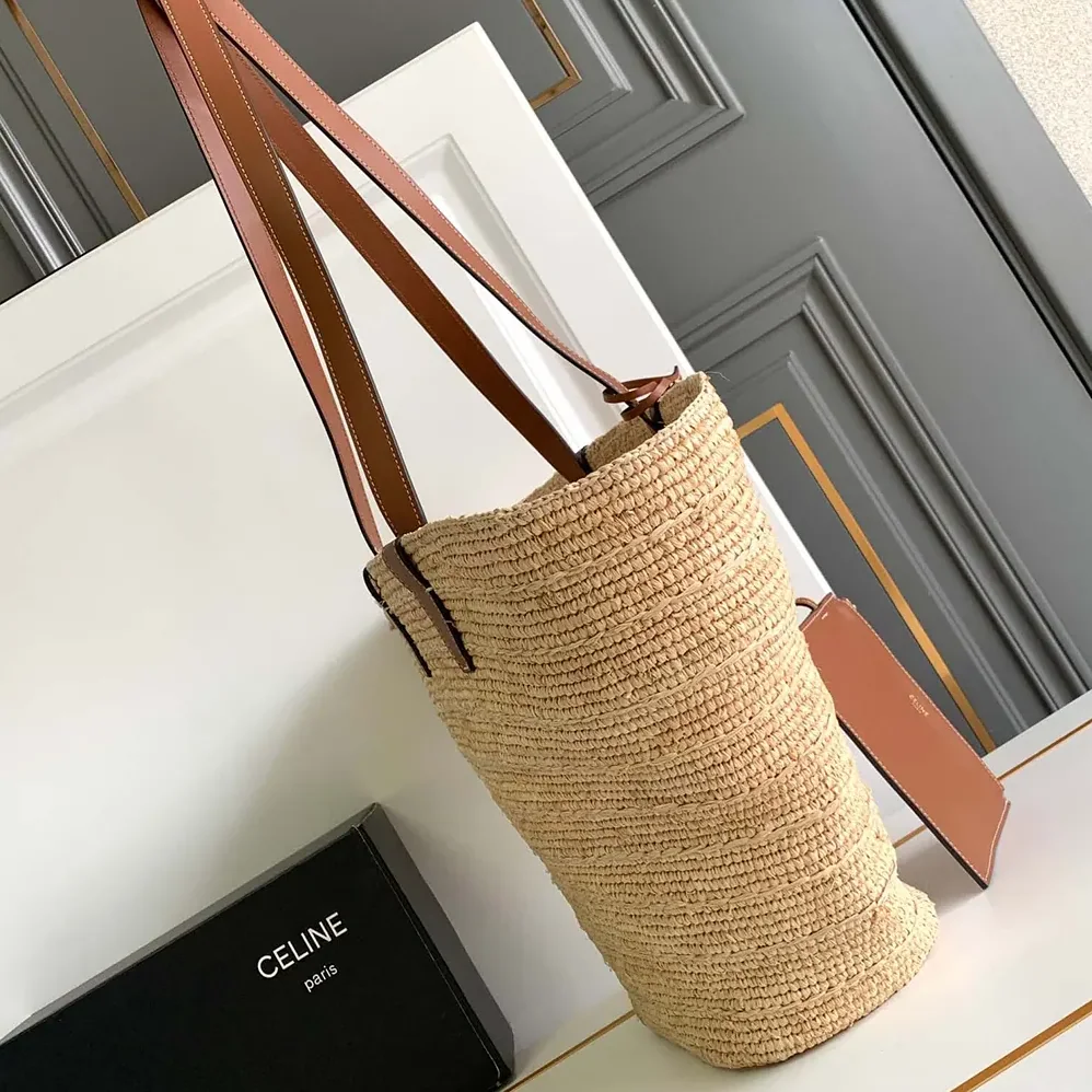 Celine Medium Supple Celine Classic Panier In Raffia And Calfskin for Women Celine Medium Supple Celine Classic Panier In Raffia And Calfskin for Women