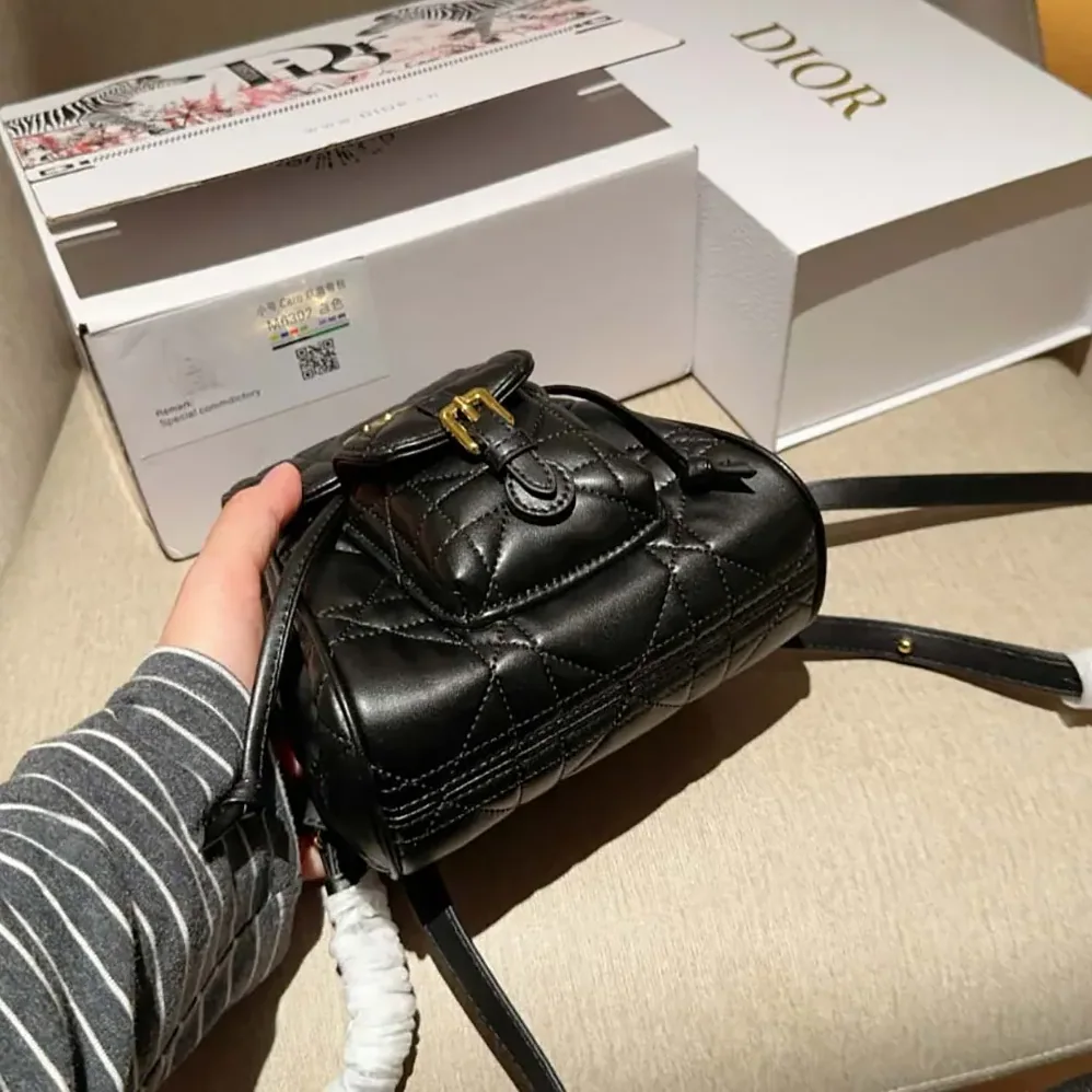 Dior Small Dior Caro Backpack Black Macrocannage Lambskin for Women