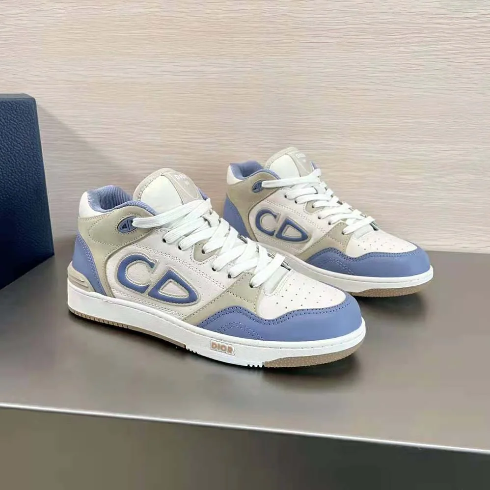 Dior B57 Mid-Top Sneaker Blue and Cream Smooth Calfskin and Beige Suede for Men