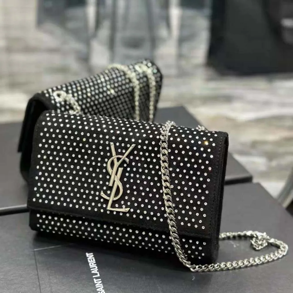 Saint Laurent YSL Kate Small Chain Bag in Velvet and Rhinestones for Women Saint Laurent YSL Kate Small Chain Bag in Velvet and Rhinestones for Women