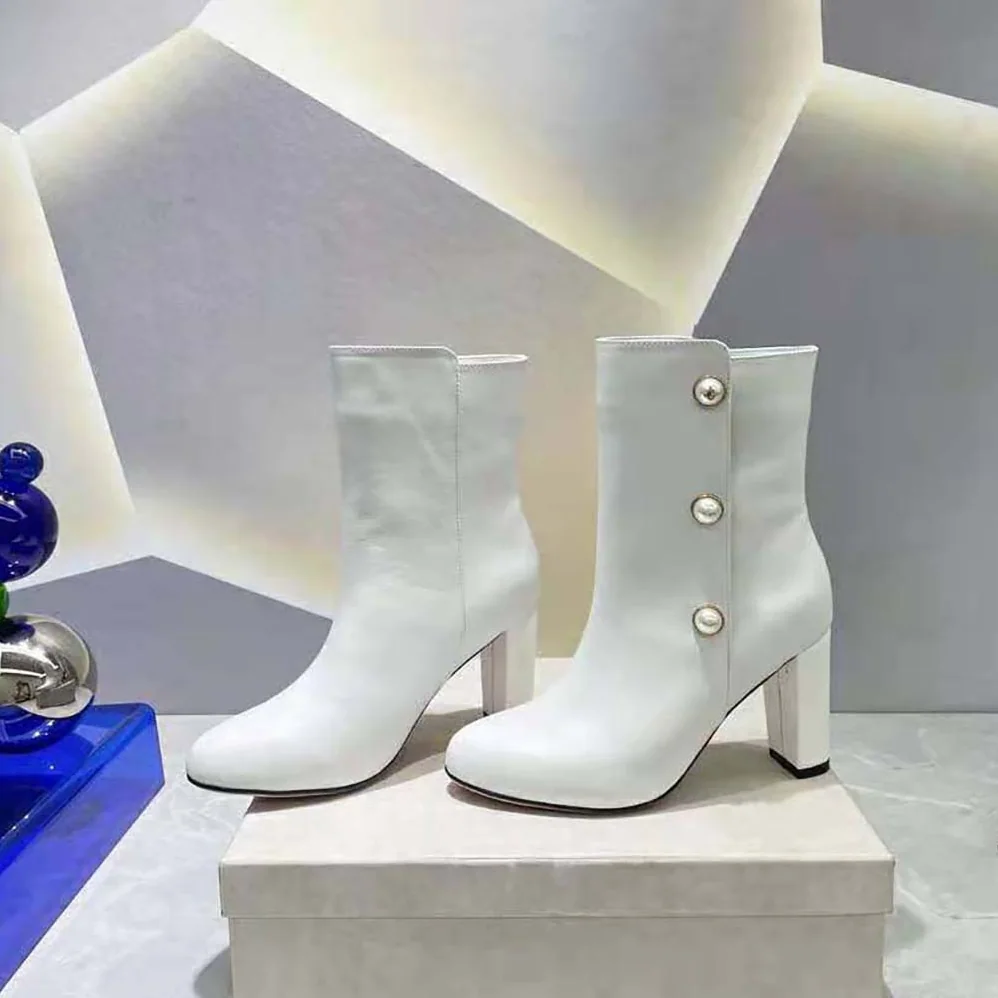 Jimmy Choo Rina 85 Latte Nappa Leather Mid for Women in Calf Boots with Pearls Jimmy Choo Rina 85 Latte Nappa Leather Mid for Women in Calf Boots with Pearls