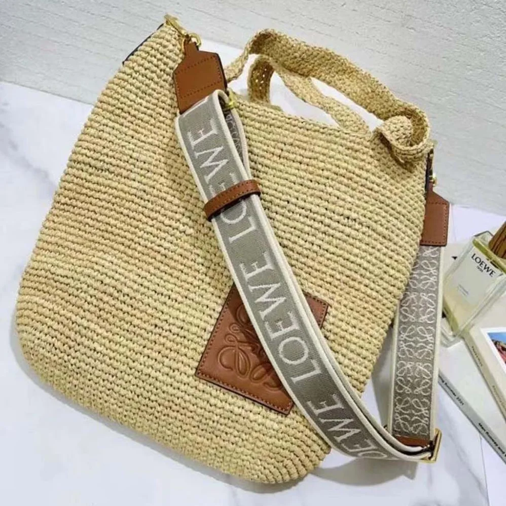 Loewe Mini Slit Bag in Raffia and Calfskin for Women in Beige