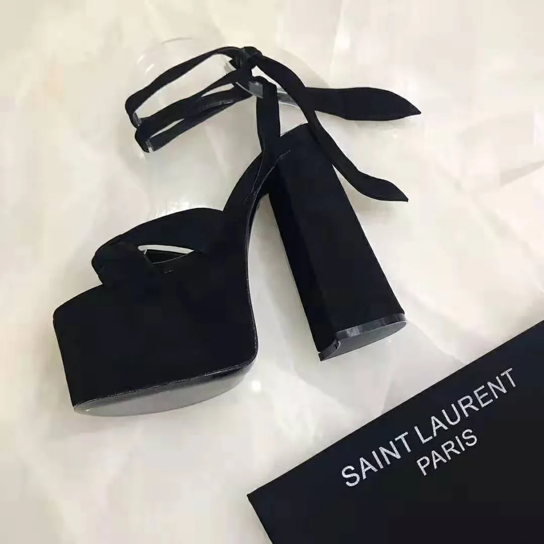 Saint Laurent YSL Paige Platform Sandals Suede 14.5 cm Heel for Women