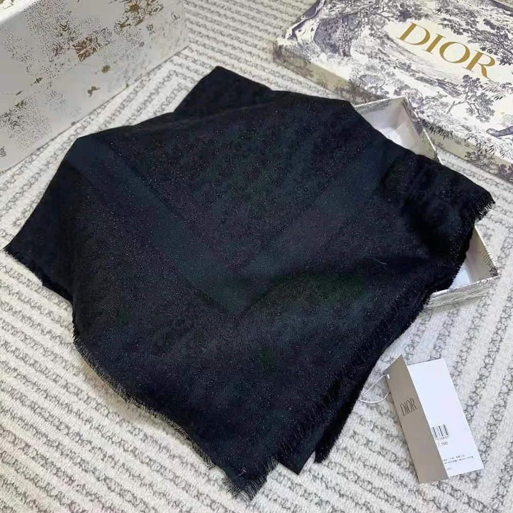 Dior Oblique Shawl Black Silk Blend with Metallic Thread for Unisex Dior Oblique Shawl Black Silk Blend with Metallic Thread for Unisex