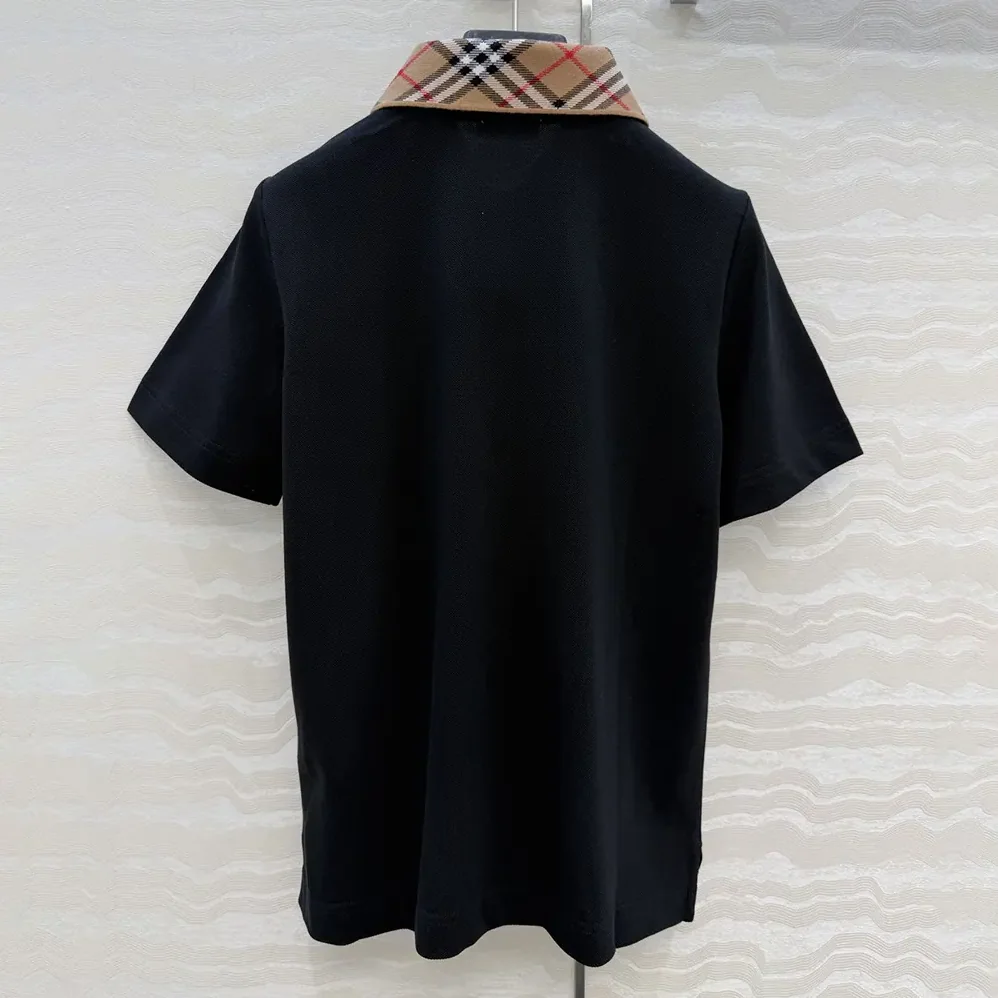 Burberry Check Collar Cotton Polo Shirt for Men in Black Burberry Check Collar Cotton Polo Shirt for Men in Black