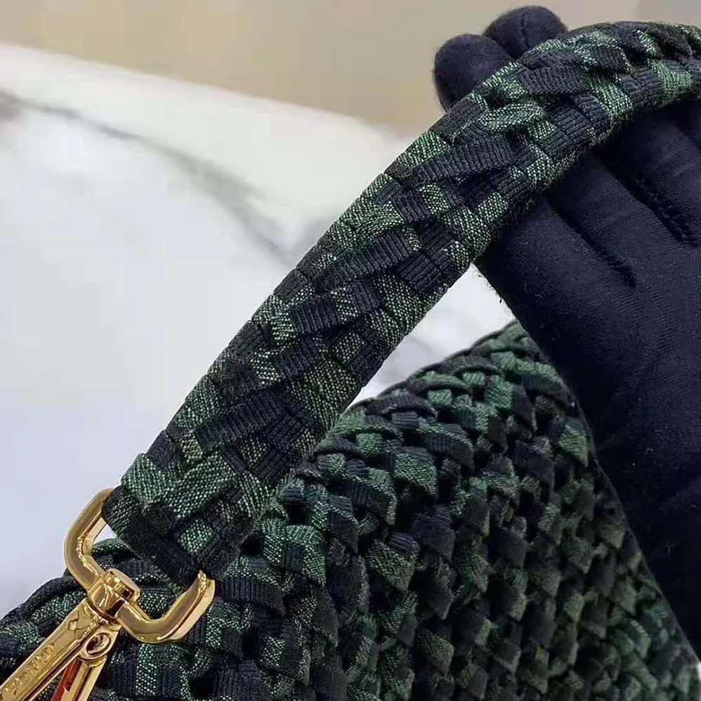 Fendi Baguette Jacquard Fabric Interlace Bag for Women in Green