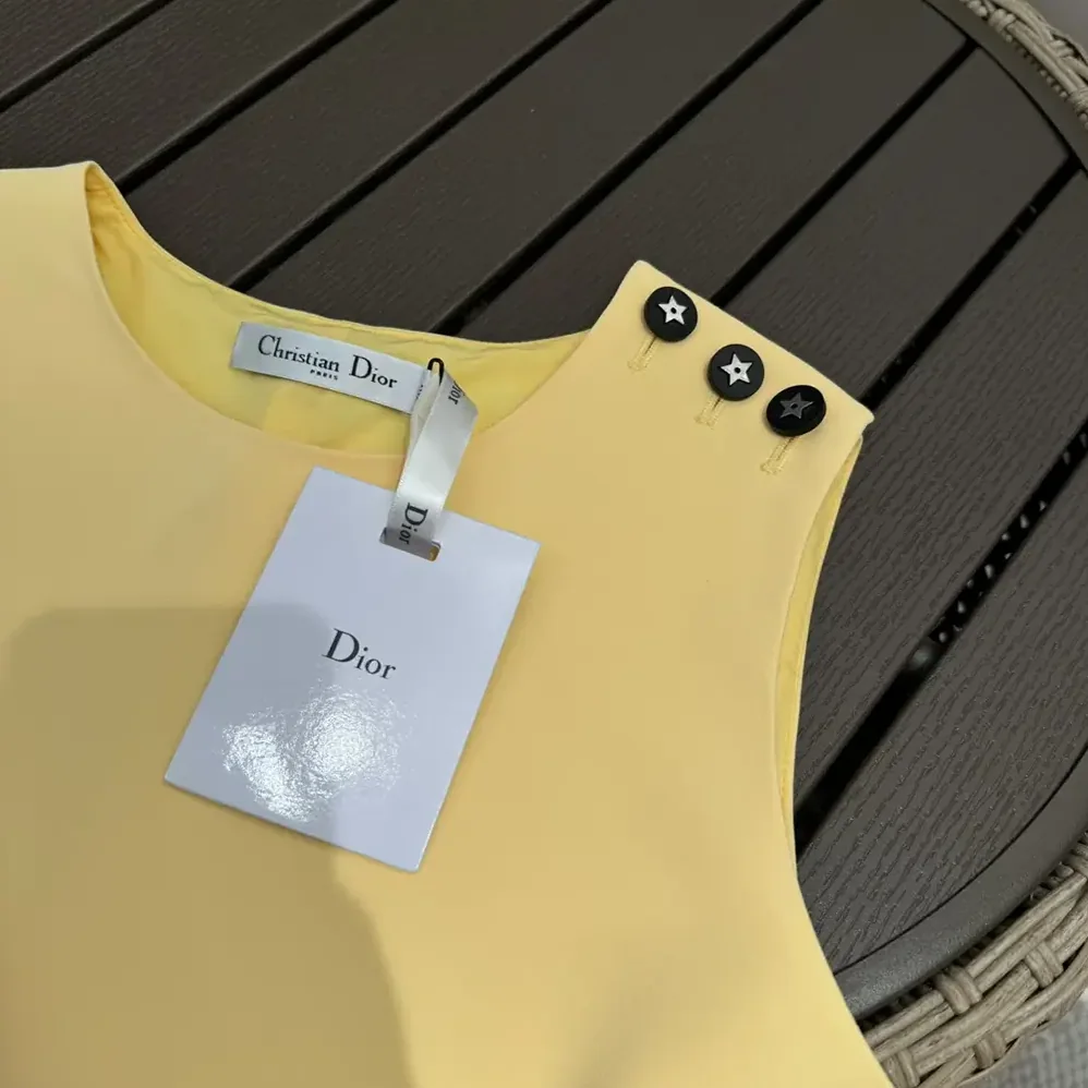 Dior Dioriviera Straight Dress Lemon Yellow Wool and Silk for Women Dior Dioriviera Straight Dress Lemon Yellow Wool and Silk for Women