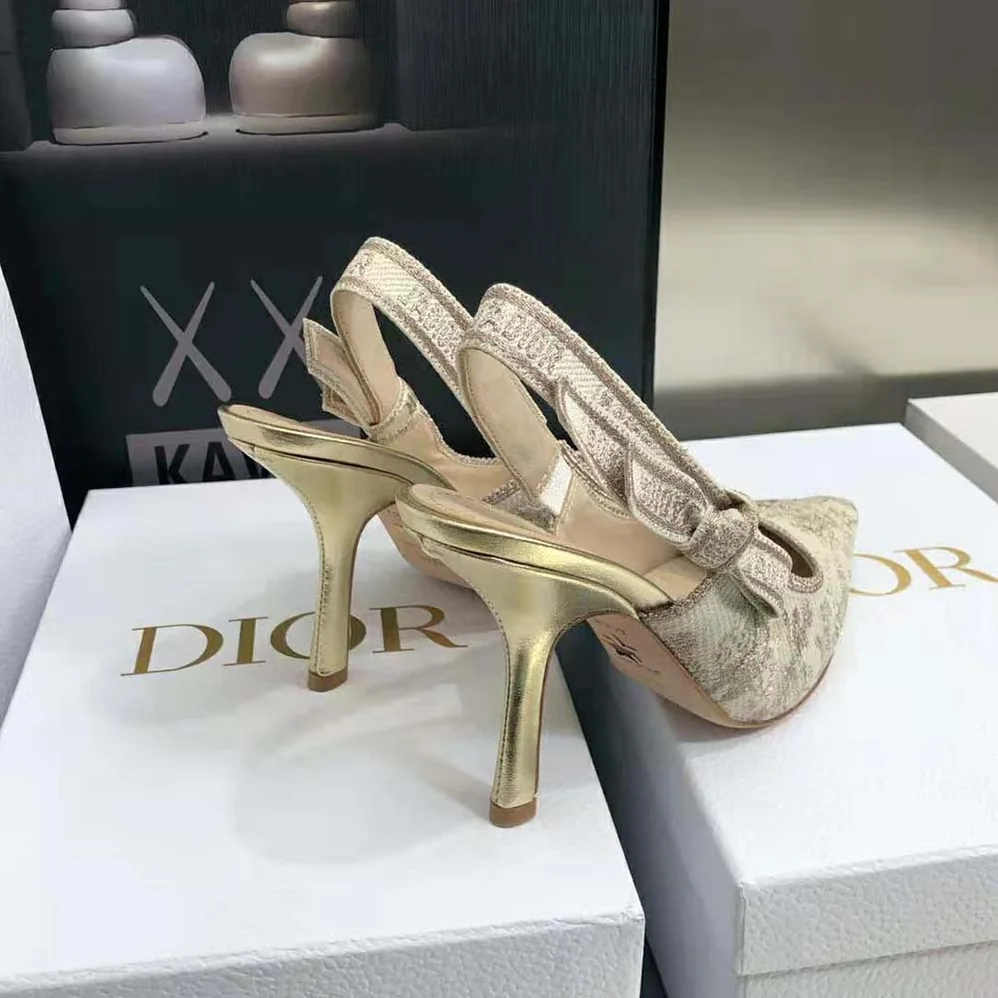 Dior J adior Slingback Pump White and Gold-Tone Toile de Jouy Embroidered Cotton for Women