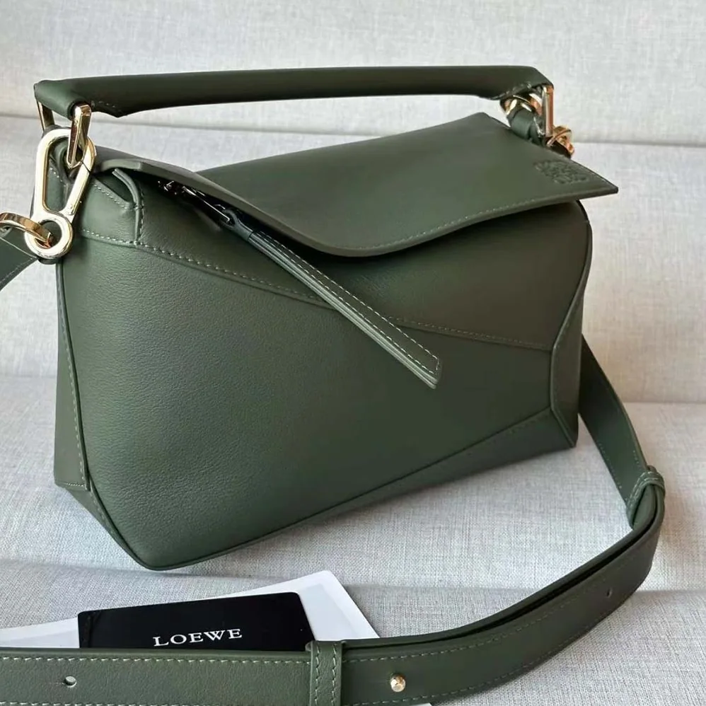 Loewe Small Puzzle Bag in Classic Calfskin for Unisex in Green Loewe Small Puzzle Bag in Classic Calfskin for Unisex in Green