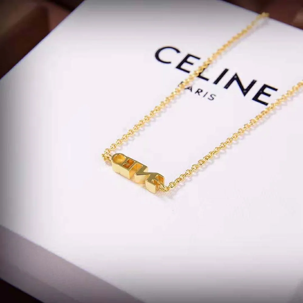 Celine Typo Necklace in Brass with Gold Finish for Women Celine Typo Necklace in Brass with Gold Finish for Women